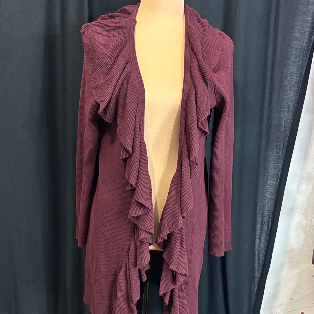 Lauren Ralph Lauren Burgundy Ruffle Cardigan